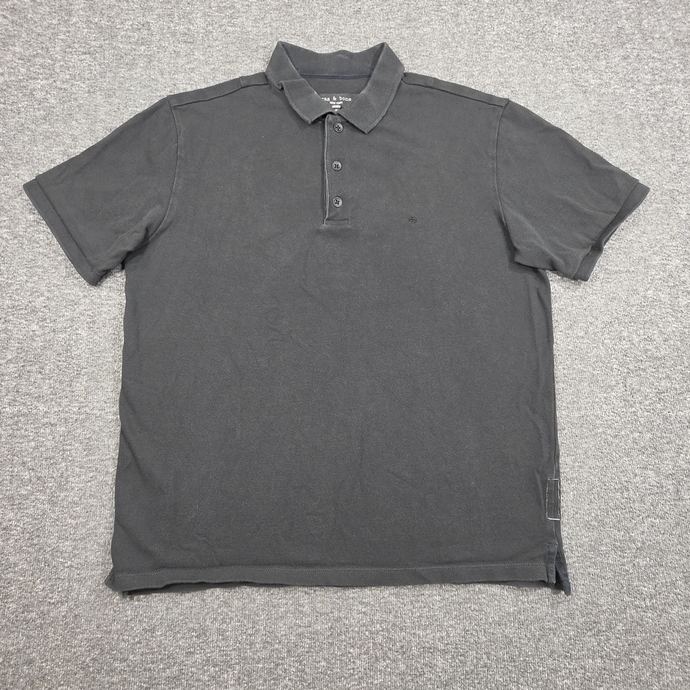 Rag & Bone Polo Shirt Men Size Medium Black Knit Cotton Logo Short Sleeve Casual